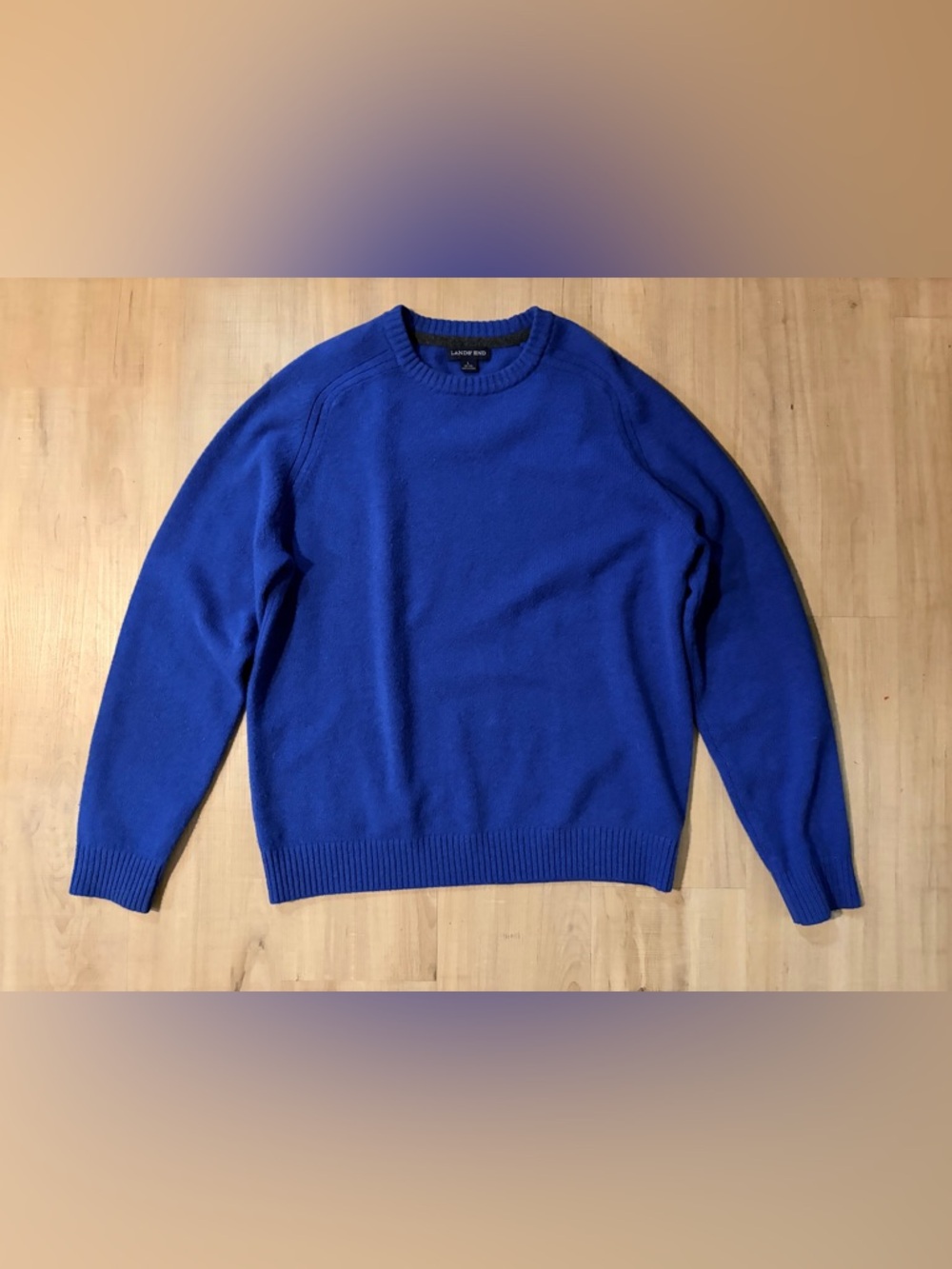 Lambswool Lands' End large royal Blue Crewneck Sweater for men/women, vintage